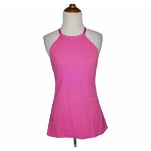 Lucy Athletic Tank Pink Halter Neck Cross Back Shelf Bra Yoga Women